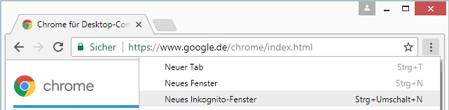 Chrome Browser privates fenster