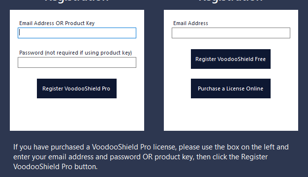 VoodooShield - die Installation - es wird nur eine Mailadresse verlangt