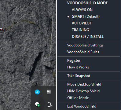 VoodooShield - ein Rechts-Klick auf das Schild öffnet die Einstellungen